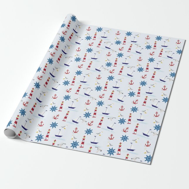 Nautical Collage Wrapping Paper (Unrolled)
