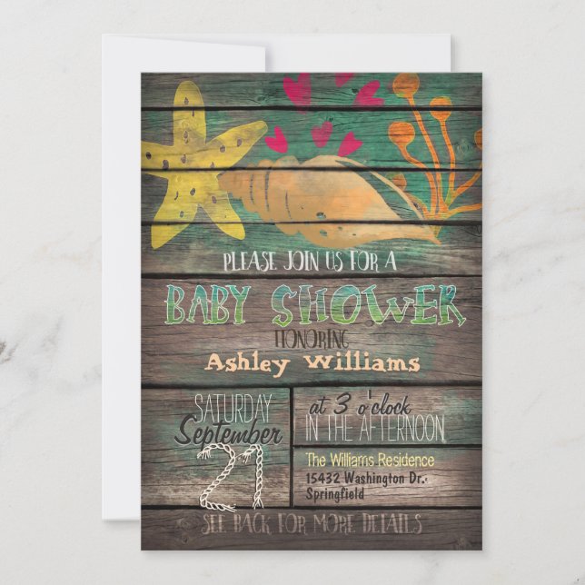 Nautical, Colourful Beach Wood Baby Shower Invitation (Front)
