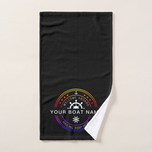 Nautical colourful Custom Boat Name Welcome  Hand Towel (Hand Towel)