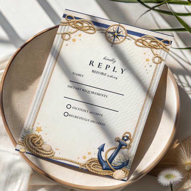 Nautical Compass Anchor Wedding RSVP Card (Creator Uploaded)
