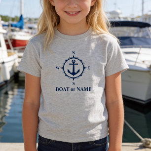 Nautical Compass Anchor Your Boat or Name Gray T-Shirt