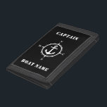 Nautical Compass Anchor & Your Name or Boat Name Trifold Wallet<br><div class="desc">Nautical Compass Anchor With Your Custom Name or Boat Name On This Durable Nylon Trifold Wallet. Choose your background and border colour to match your style. The Perfect gift for fathers day,  birthday or any occasion. Also makes a great conversation piece while protecting your valuables.</div>
