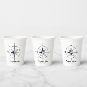 Nautical Compass Beach Wedding Personalised Paper Cups