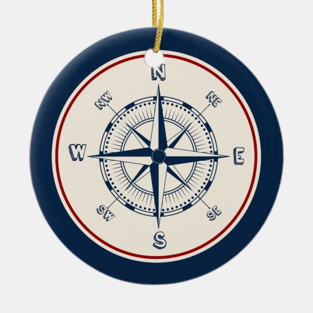 Nautical Compass Ceramic Tree Decoration (Front)