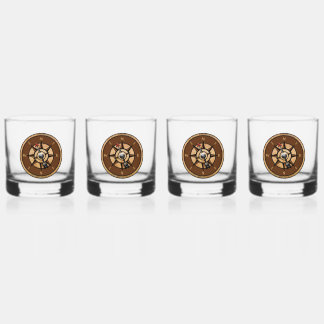 Nautical Compass Design Whiskey Glass