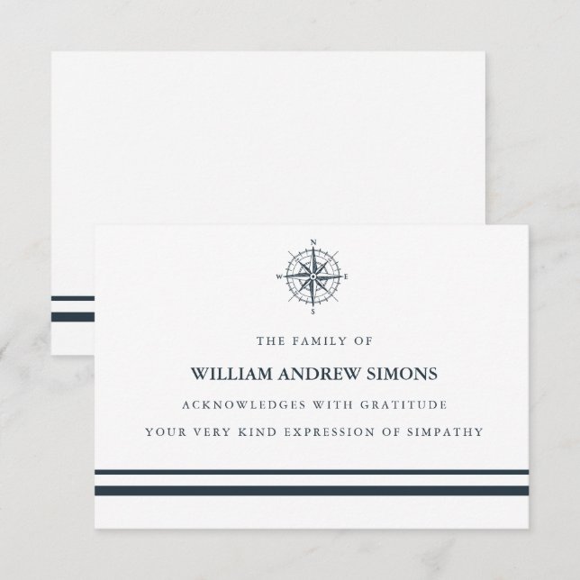 Nautical Compass Funeral Sympathy Thank You Invitation (Front/Back)