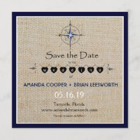 Nautical Compass/Navy Beach Wedding Save The Date