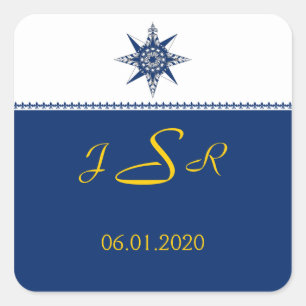 Nautical Compass Navy Yellow Monogram Sticker