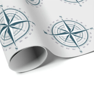 Nautical Compass on Grey Wrapping Paper