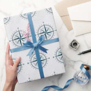 Nautical Compass on Textured Grey Wrapping Paper