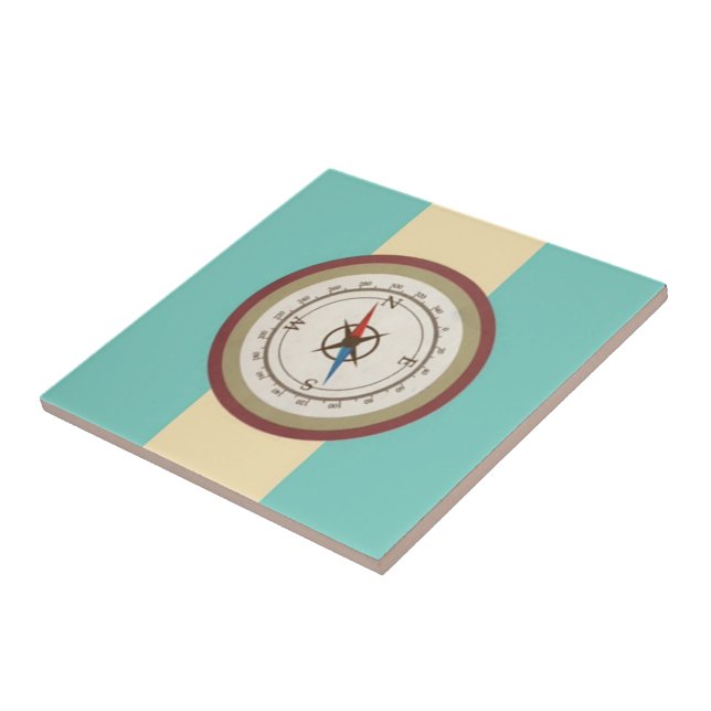 Nautical Compass On Vintage Retro Blue Cream Brown Tile (Side)