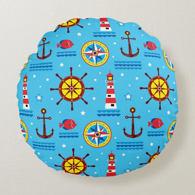 Nautical Compass Pattern Round Cushion (Front)