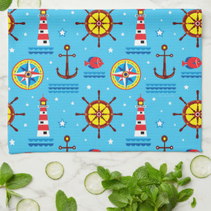 Nautical Compass Pattern Tea Towel