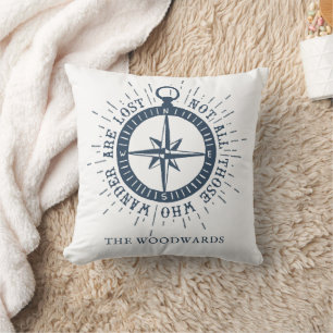 Nautical Compass & Quote Personalized Family Name  Cushion