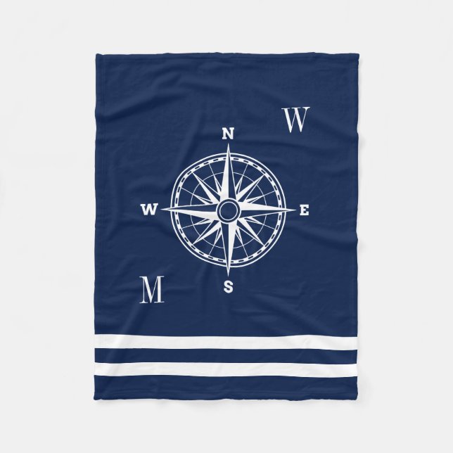 Nautical Compass Rose Custom Monograms Fleece Blanket (Front)
