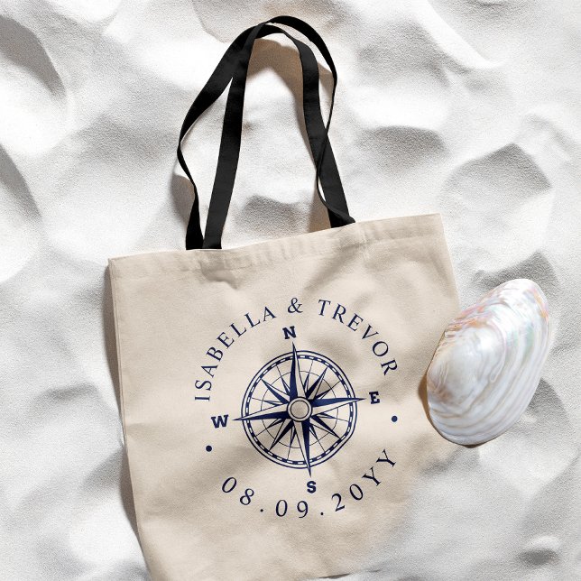 Nautical Compass Rose Custom Names Tote Bag (Creator Uploaded)