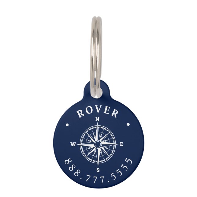 Nautical Compass Rose Custom Pet Tag (Front)