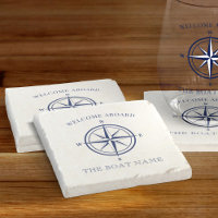Nautical Compass Rose Navy Blue Boat Name
