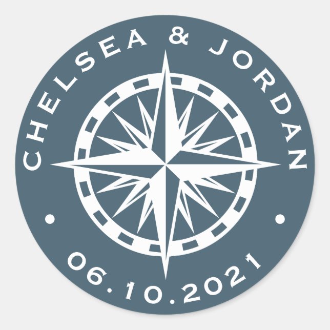 Nautical Compass Rose | Personalised Classic Round Sticker (Front)