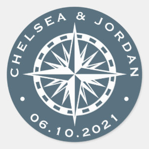 Nautical Compass Rose   Personalised Classic Round Sticker