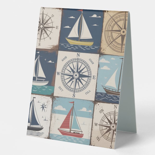 Nautical Compass Rose & Sailboat Collage  (Front)
