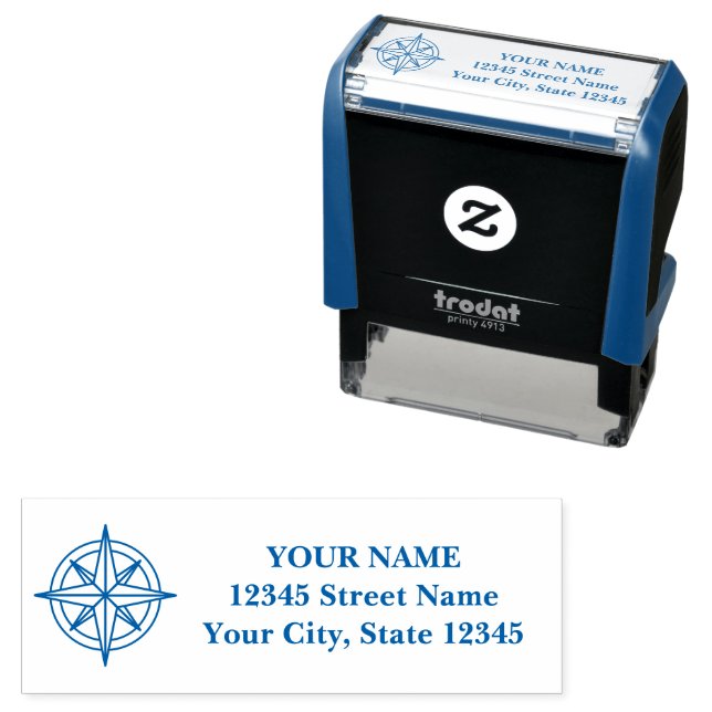 Nautical compass star custom return address self-inking stamp (In Situ)