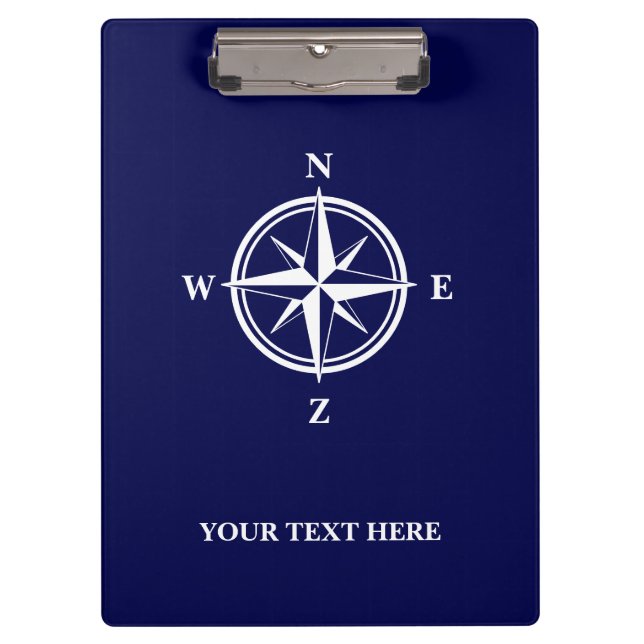 Nautical compass star navy blue and white custom clipboard (Front)