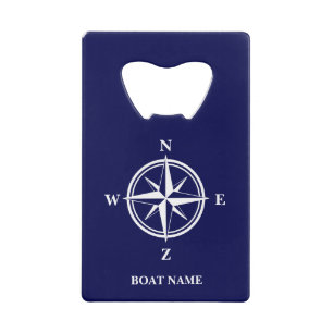 Nautical compass star navy blue custom boat name