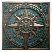 Nautical Compass Teal Metallic 3D Effect