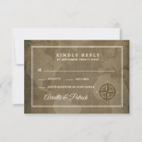 Nautical Compass Vintage Globe Wedding RSVP Cards
