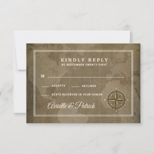 Nautical Compass Vintage Globe Wedding RSVP Cards