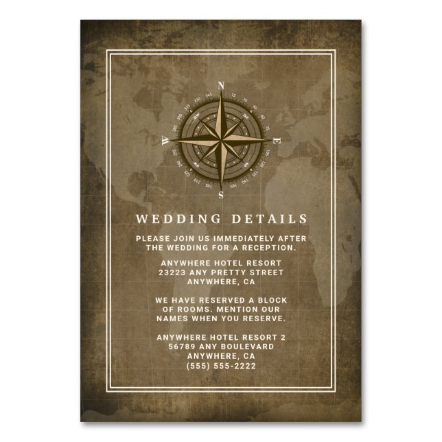 Nautical Compass Vintage Wedding Enclosure Cards (Front)