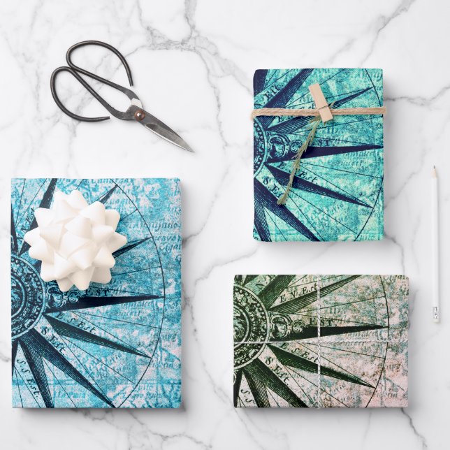 Nautical Compass Wrapping Paper Sheet (Front)