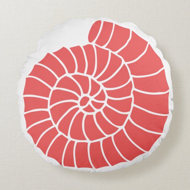 Nautical Coral and Navy Seashell Round Cushion (Front)