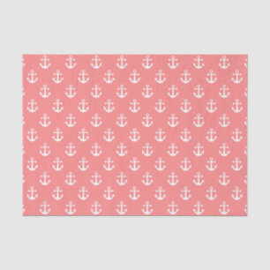 Nautical Coral and White Anchor Pattern Tissue Paper