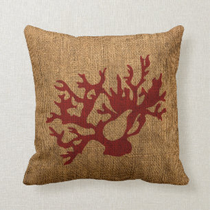 Nautical Coral in Rustic Red Cushion