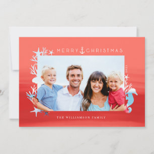 Nautical Coral Merry Christmas Ocean Photo Frame Holiday Card