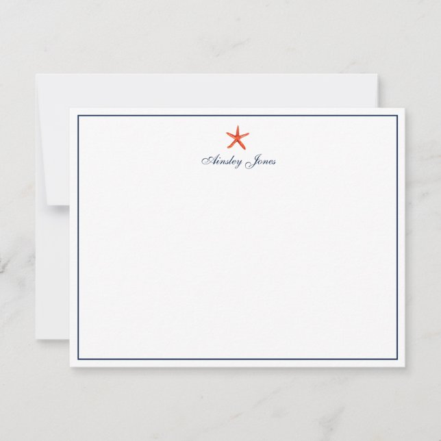 Nautical Coral & Navy Starfish Personalised  Thank You Card (Front)