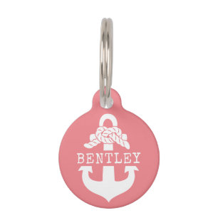 Nautical Coral Pink Anchor Personalised Name Pet Tag
