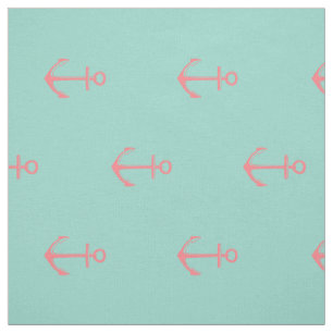 Nautical Coral Pink Anchors on Cool Aqua Fabric