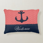 Nautical Coral Pink Navy Blue Anchor Custom Name