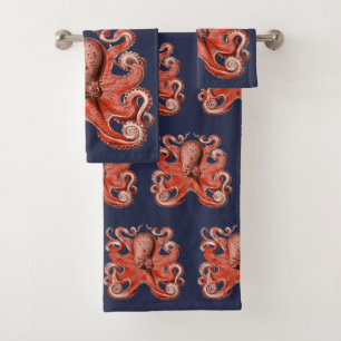 Nautical Coral Pink Octopus Sea Creature Bath Towel Set