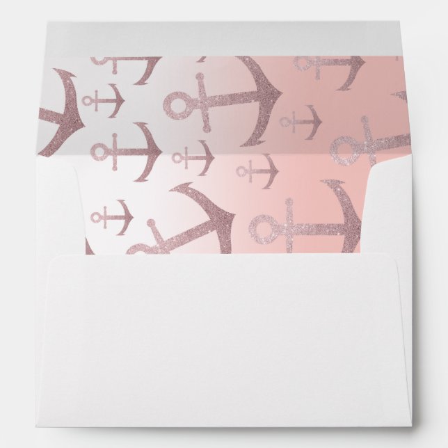 Nautical coral rose gold glitter anchor pattern envelope (Back (Bottom))