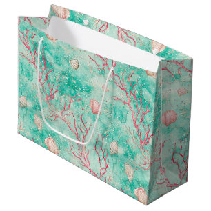 Nautical Coral Starfish Pattern Large Gift Bag