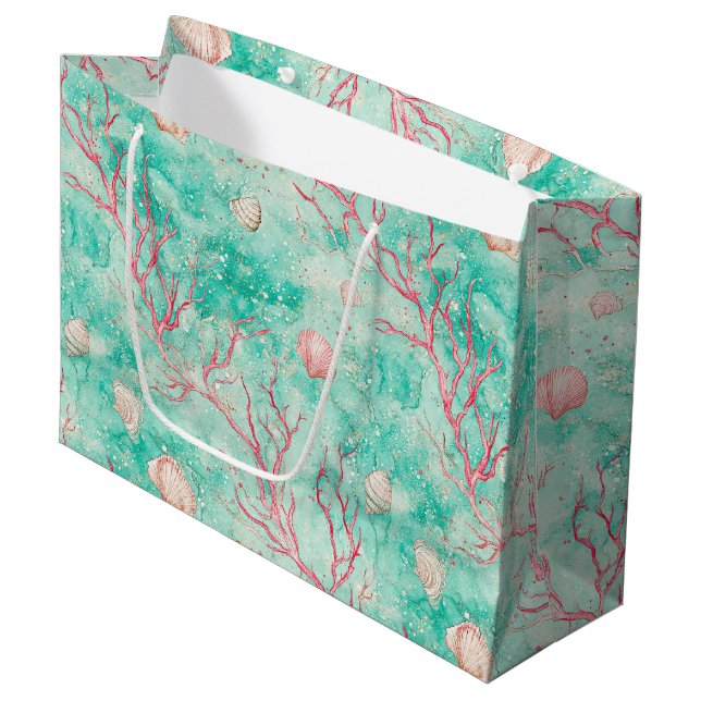 Nautical Coral Starfish Pattern Large Gift Bag (Front Angled)