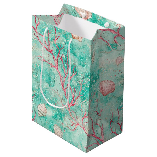 Nautical Coral Starfish Pattern Medium Gift Bag (Front Angled)