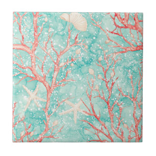 Nautical Coral Starfish Pattern Tile