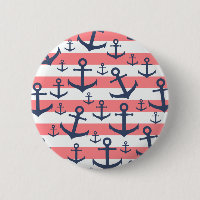 Nautical coral stripe navy blue anchor pattern