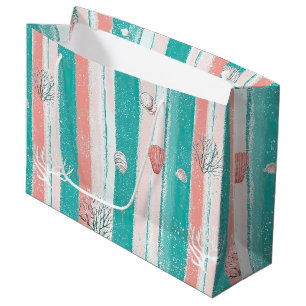 Nautical Coral Stripe Pattern Large Gift Bag