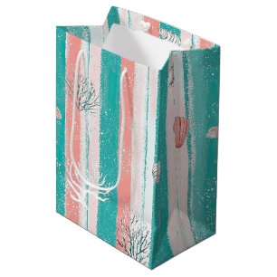 Nautical Coral Stripe Pattern Medium Gift Bag
